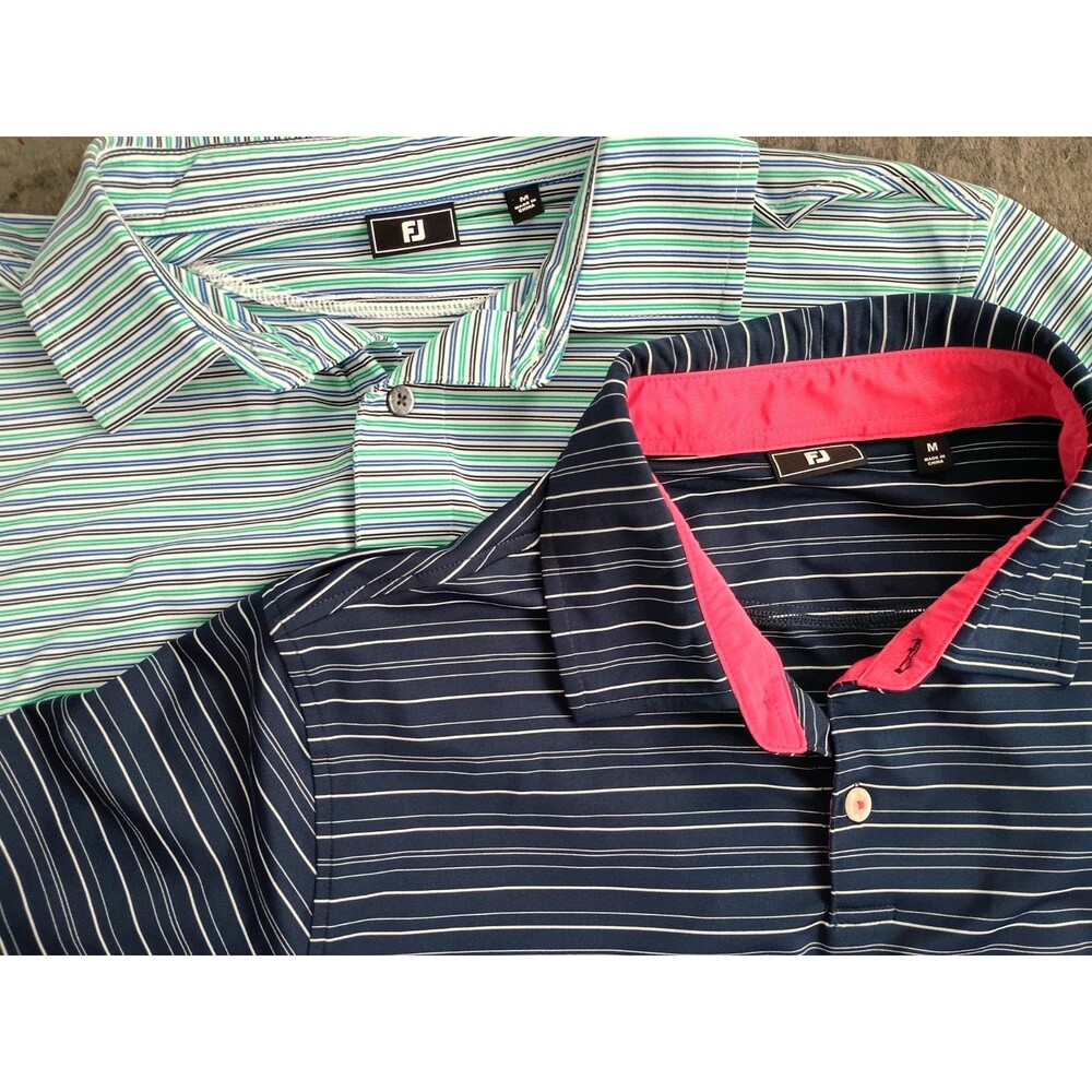 2 Footjoy FJ Athletic Golf Polos Multi Color Striped Shirts Mens Medium